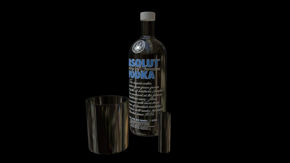 absolute vodka and glasses set 3d model
