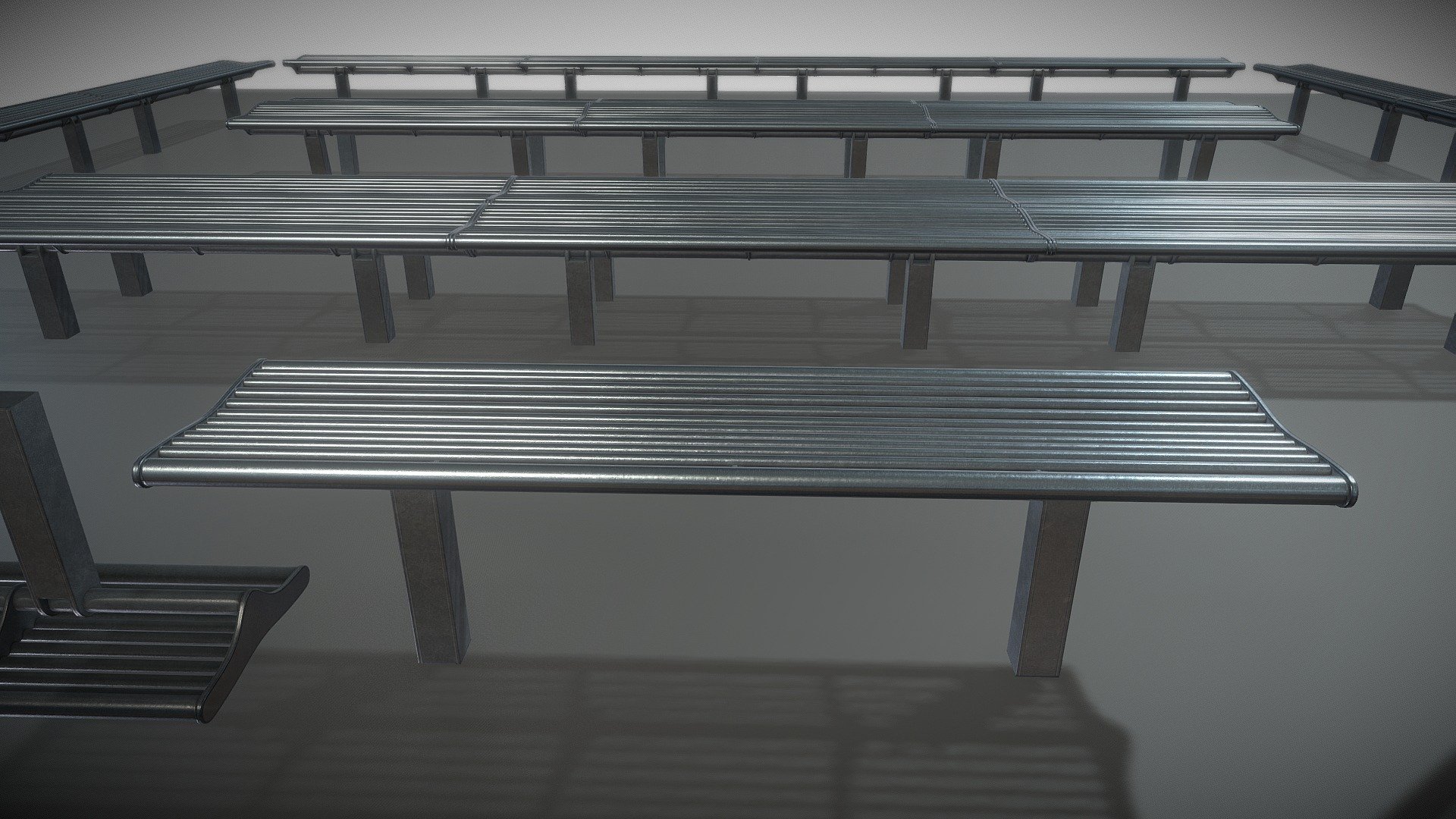 Bench [5] Low-Poly (Dark Gray Metal)