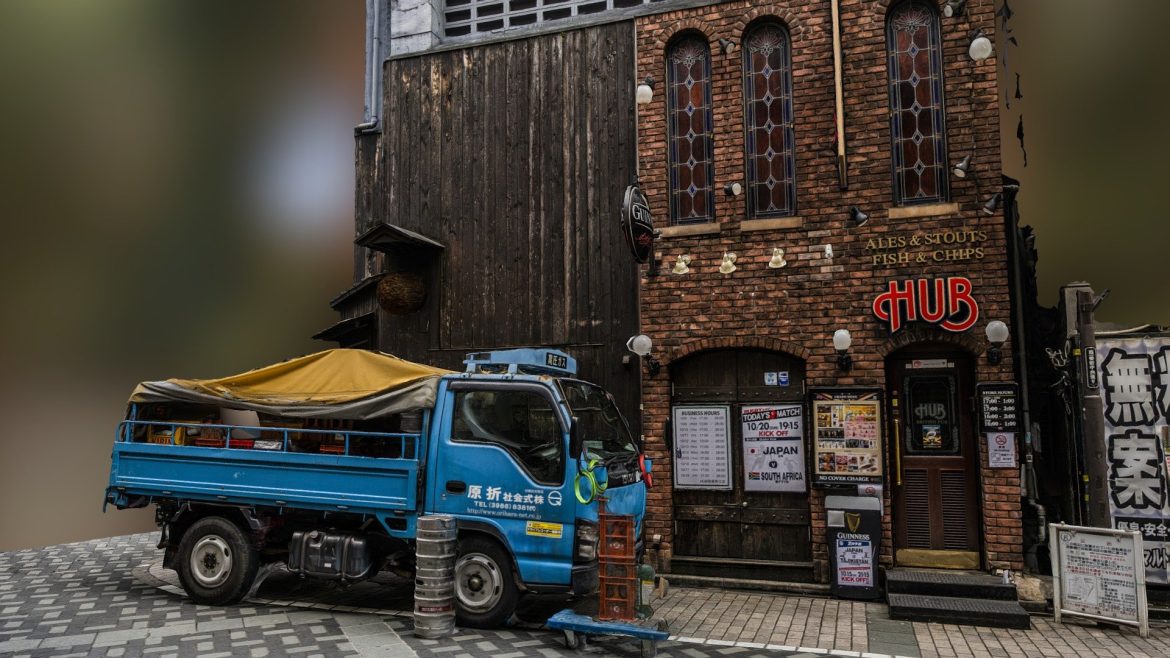 british pub in japan with truck scan 3d model