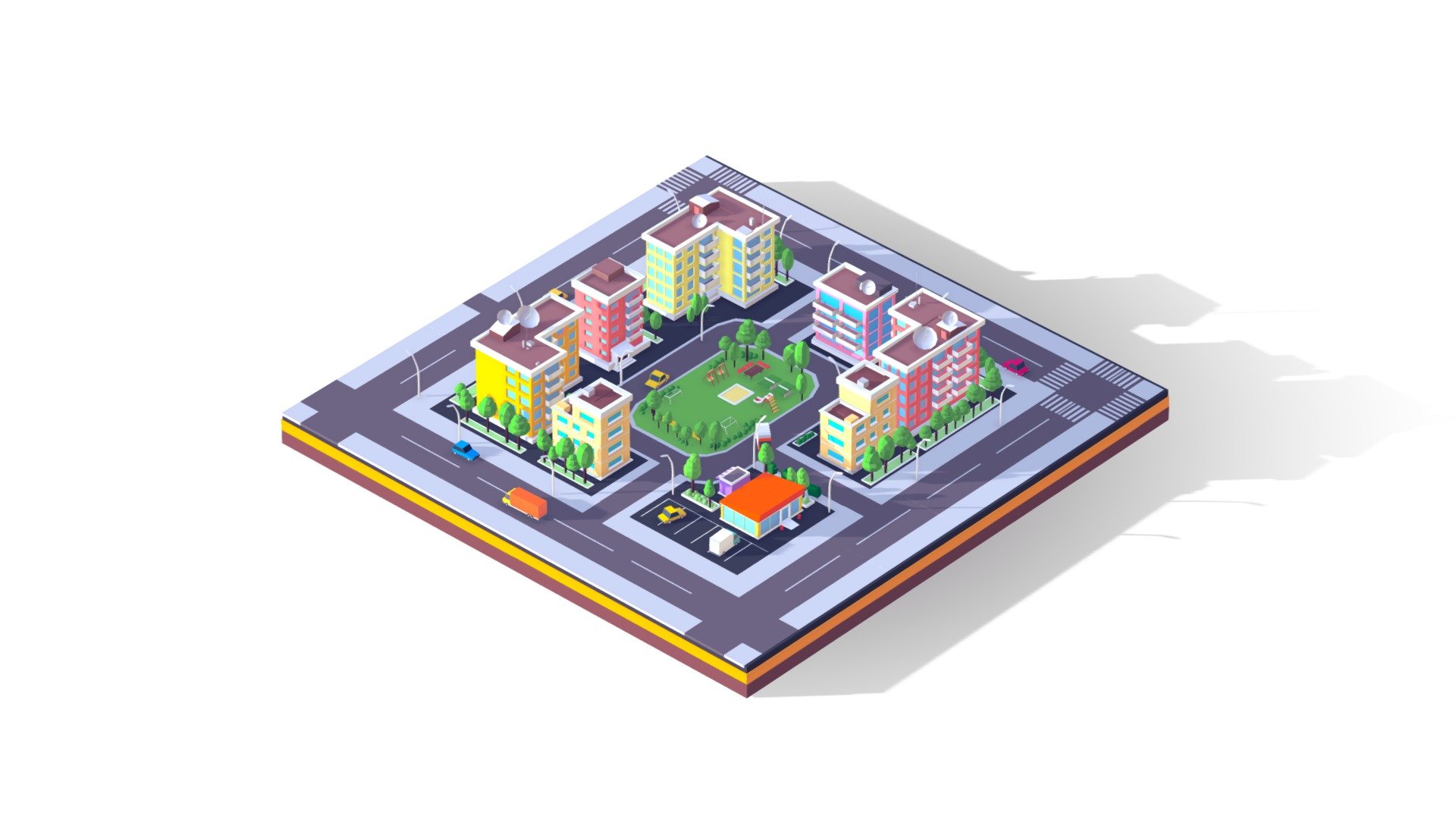 Cartoon Low Poly City Block