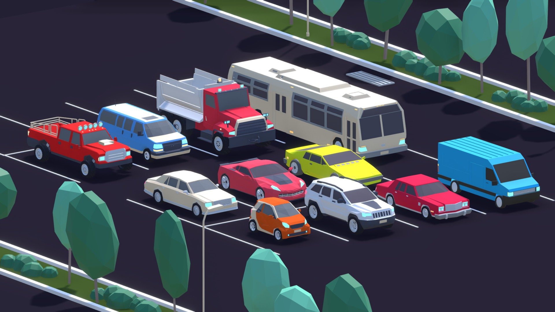 Cartoon Low Poly City Cars Set