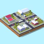 Cartoon Low Poly City Suburbs Buildings