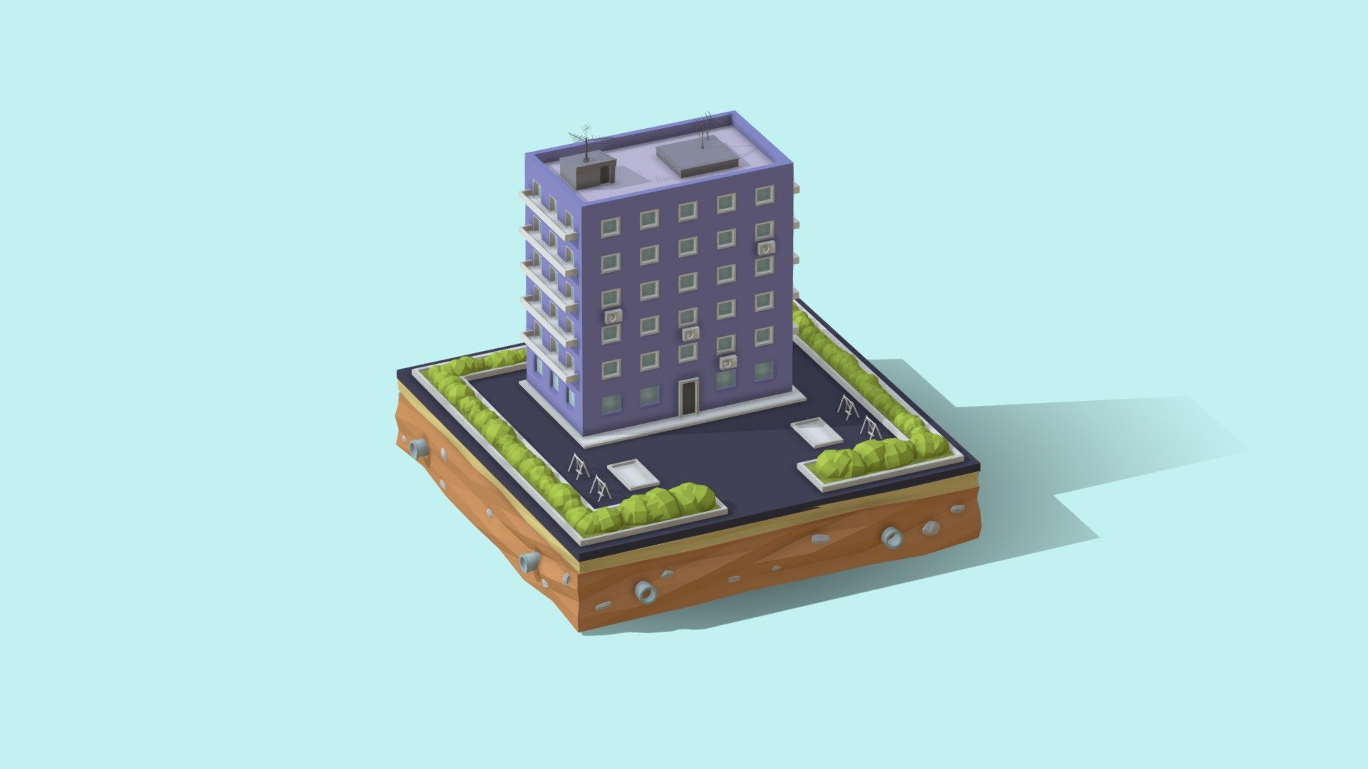 Cartoon Low Poly Residental House Building