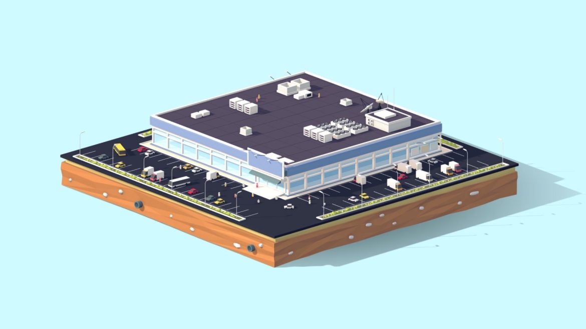 cartoon low poly supermarket city scene 3d model