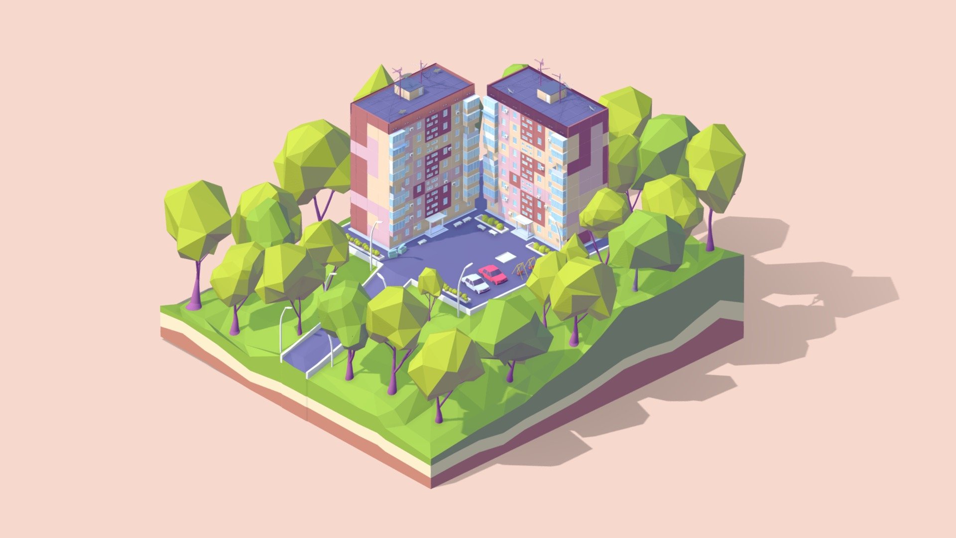 Cartoon Lowpoly Panel City House