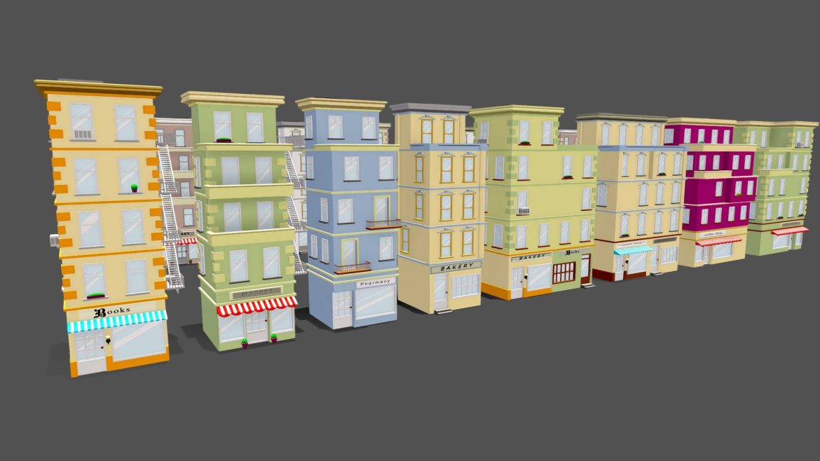 city buildings kitbash set 3d model