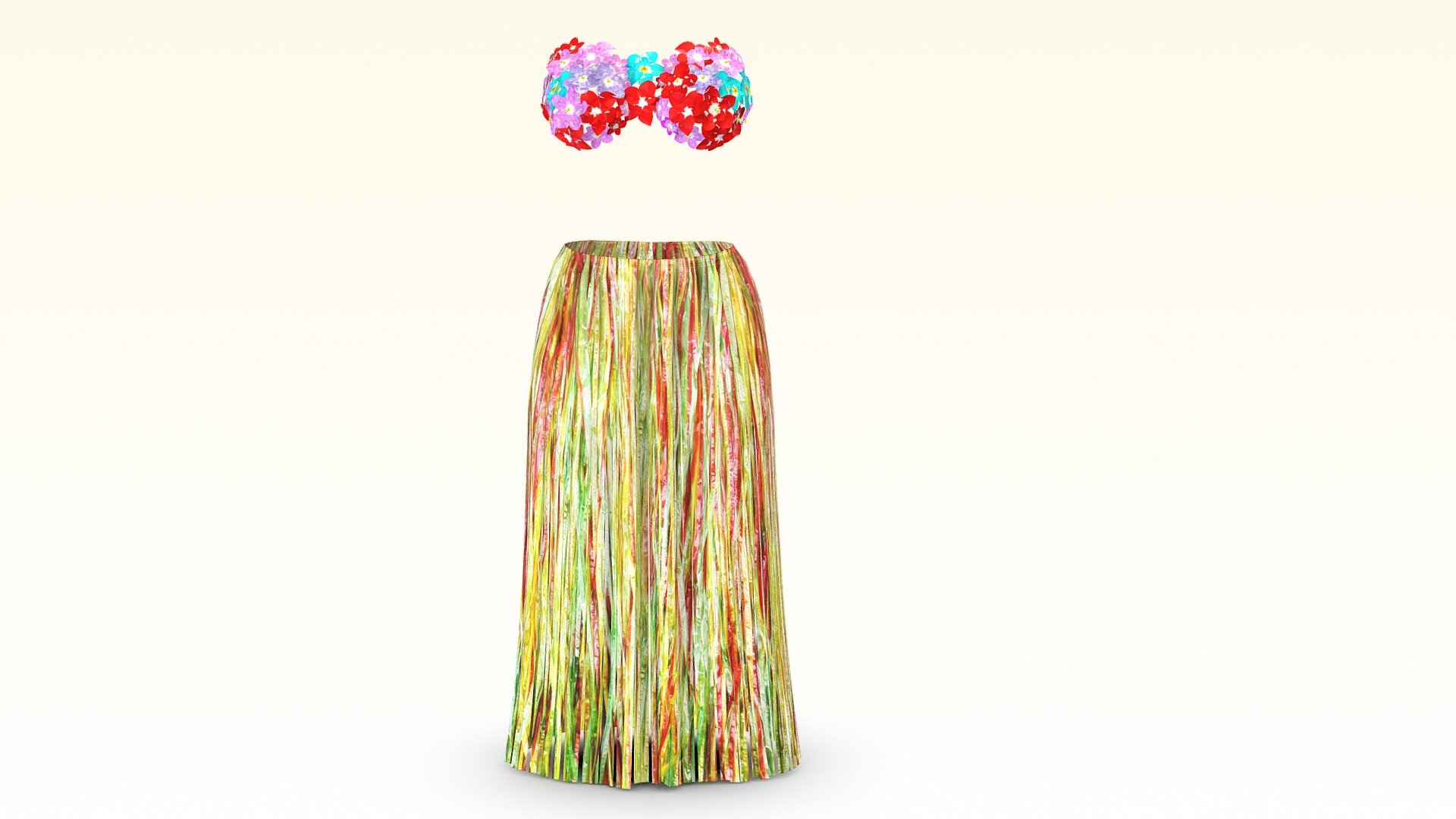 Hawaii Beach Strips Skirt And Flowers Bra Outfit