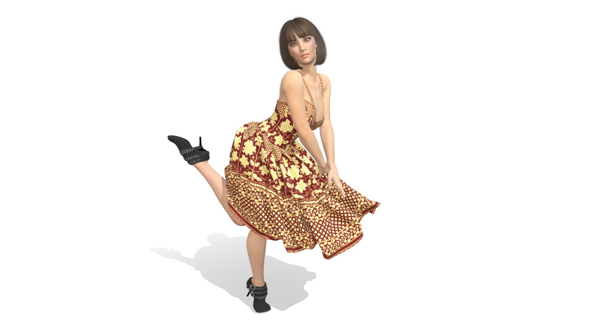 HD Fashion Model Flirty Pose Corset Dress