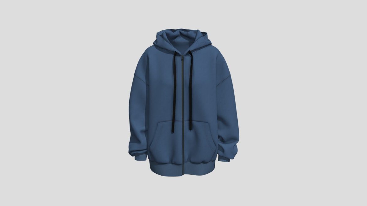 Zip Up Hoodie 3d Model - Realistic zip up hoodie 3d model with detailed fabric and folds