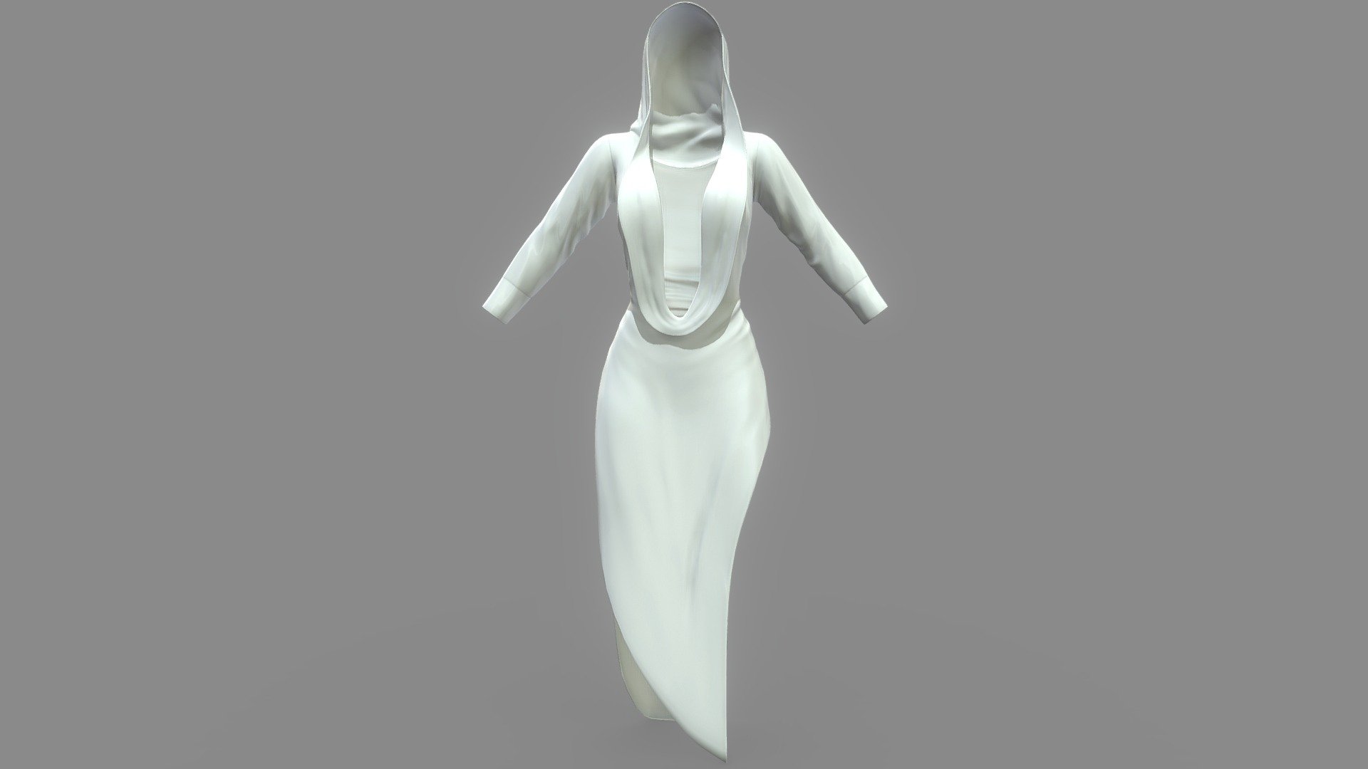 White Deep Cleavage Hooded Popstar Dress