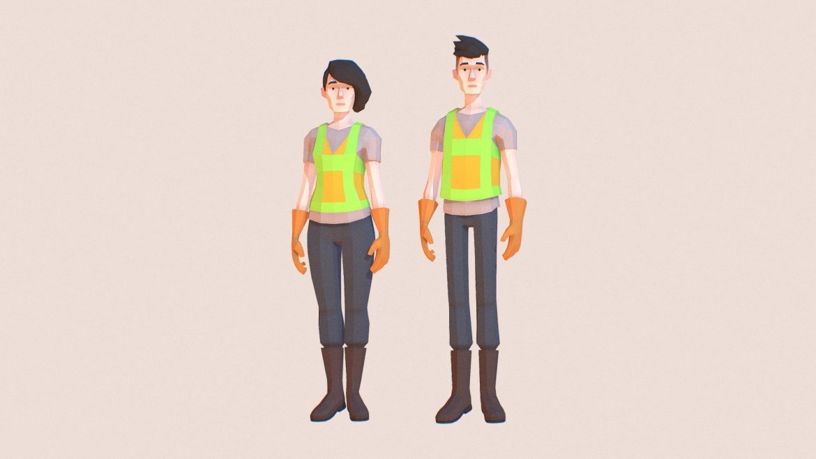 workers lowpoly characters 3d model