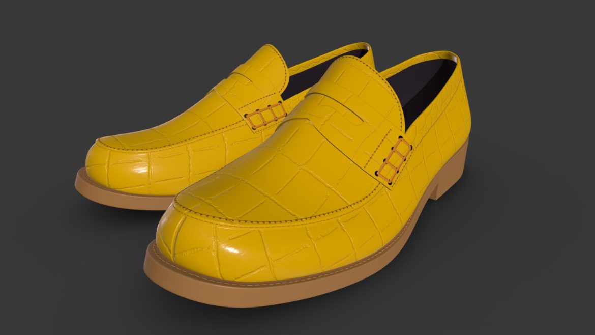 yellow leather loafers funky shoes 3d model