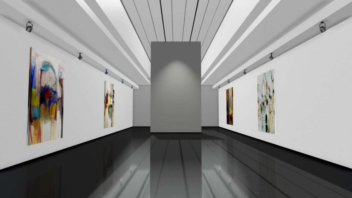 Minimalist Art Gallery 3d Model - Modern minimalist art gallery interior with professional lighting and open floor plan