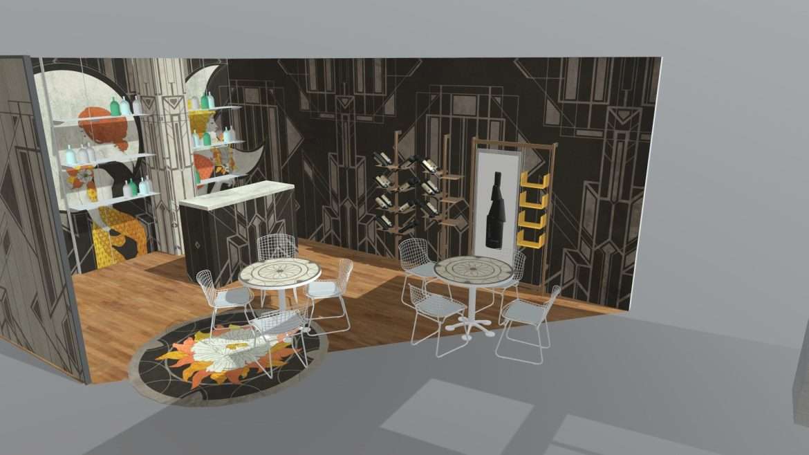 Art Deco Bistro 3d Model - Art Deco bistro 3d model rendering of Decor Lab Milan showroom section