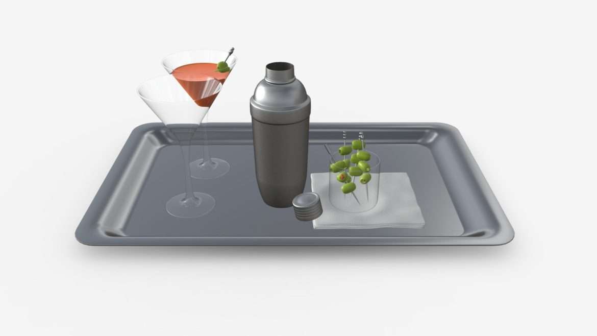 cocktail shaker on tray 3d model