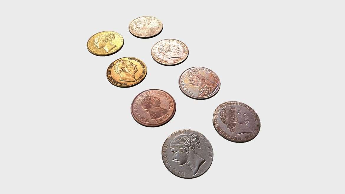 Antique Coins 3d Model - Stacked antique coins 3d model rendered with intricate historical details.