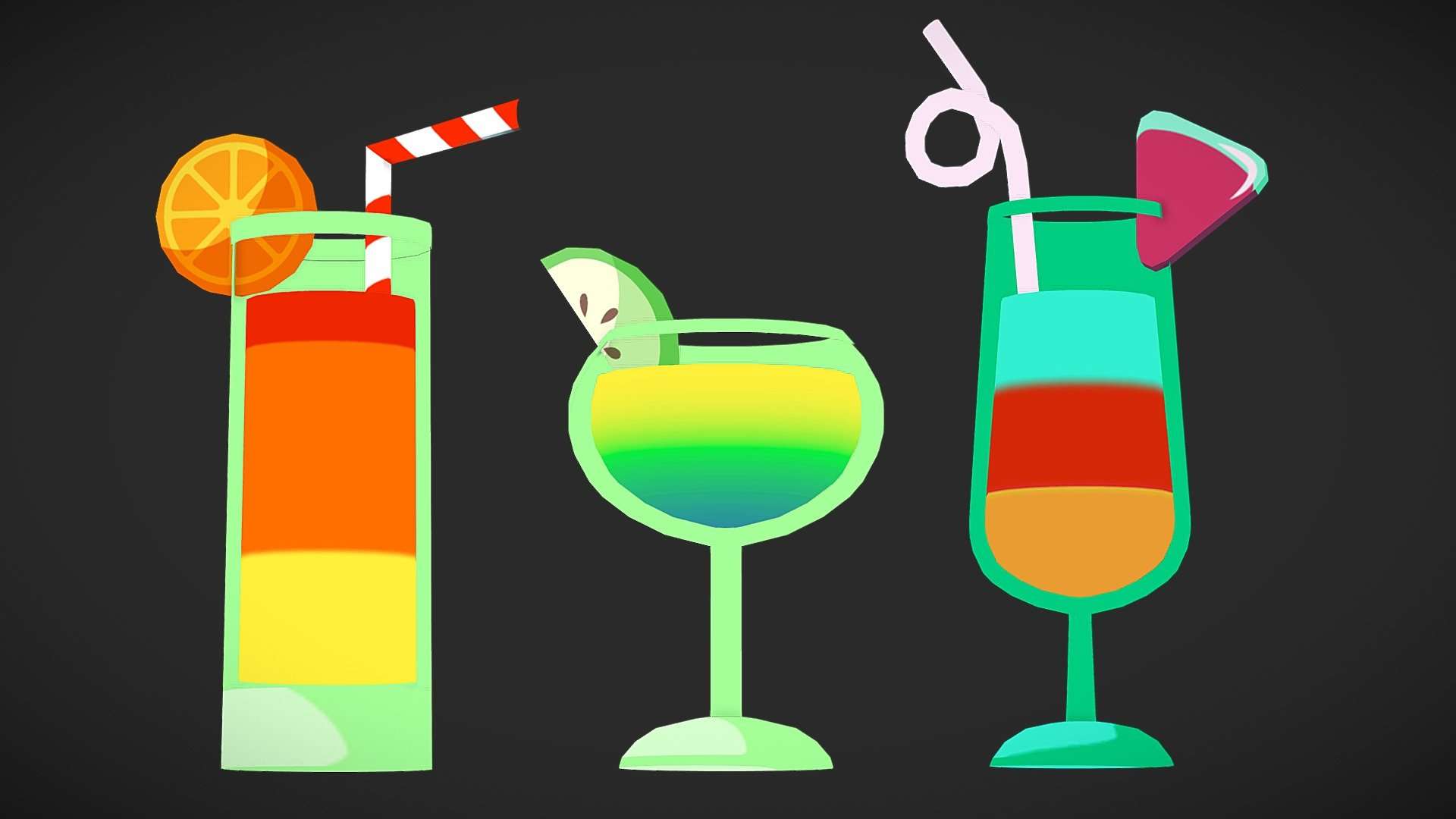DRINKS COCKTAILS GLASSES LOWPOLY