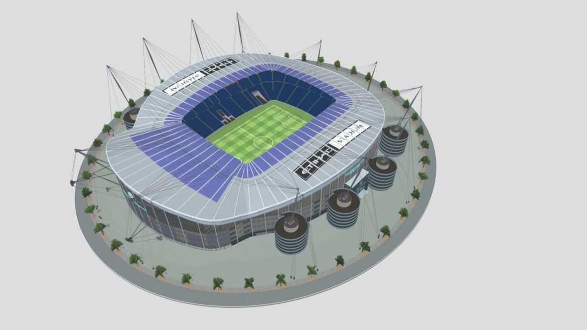 Etihad Manchester Stadium 3d Model - High-detail Etihad Manchester Stadium 3d model, showcasing its iconic architecture and structure.