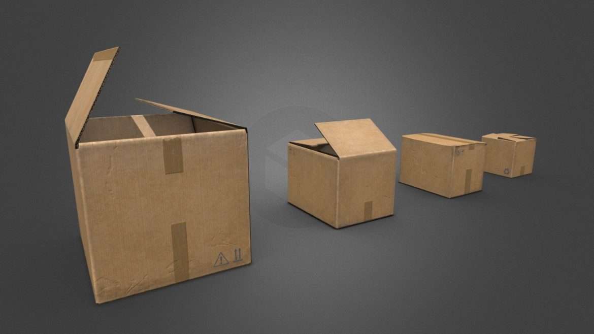four cardboard boxes 3d model