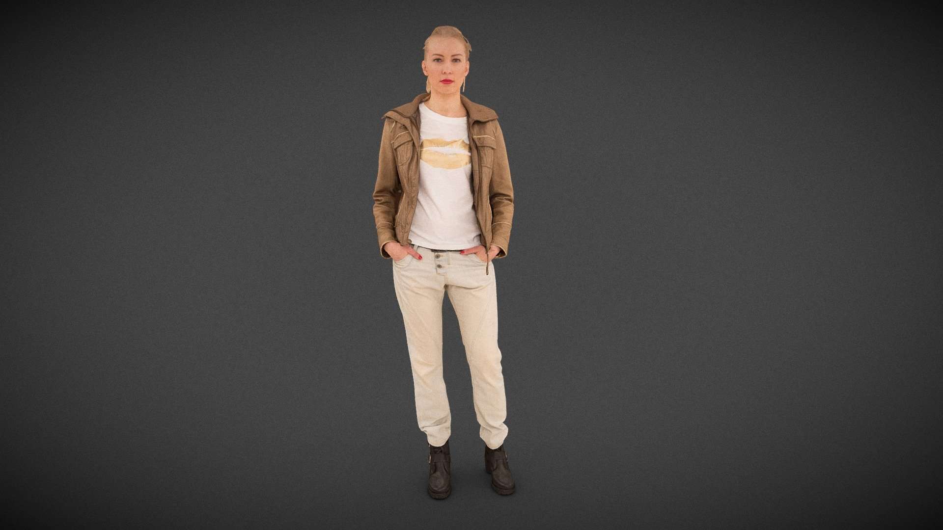 Girl in Brown Leather Jacket and Jeans