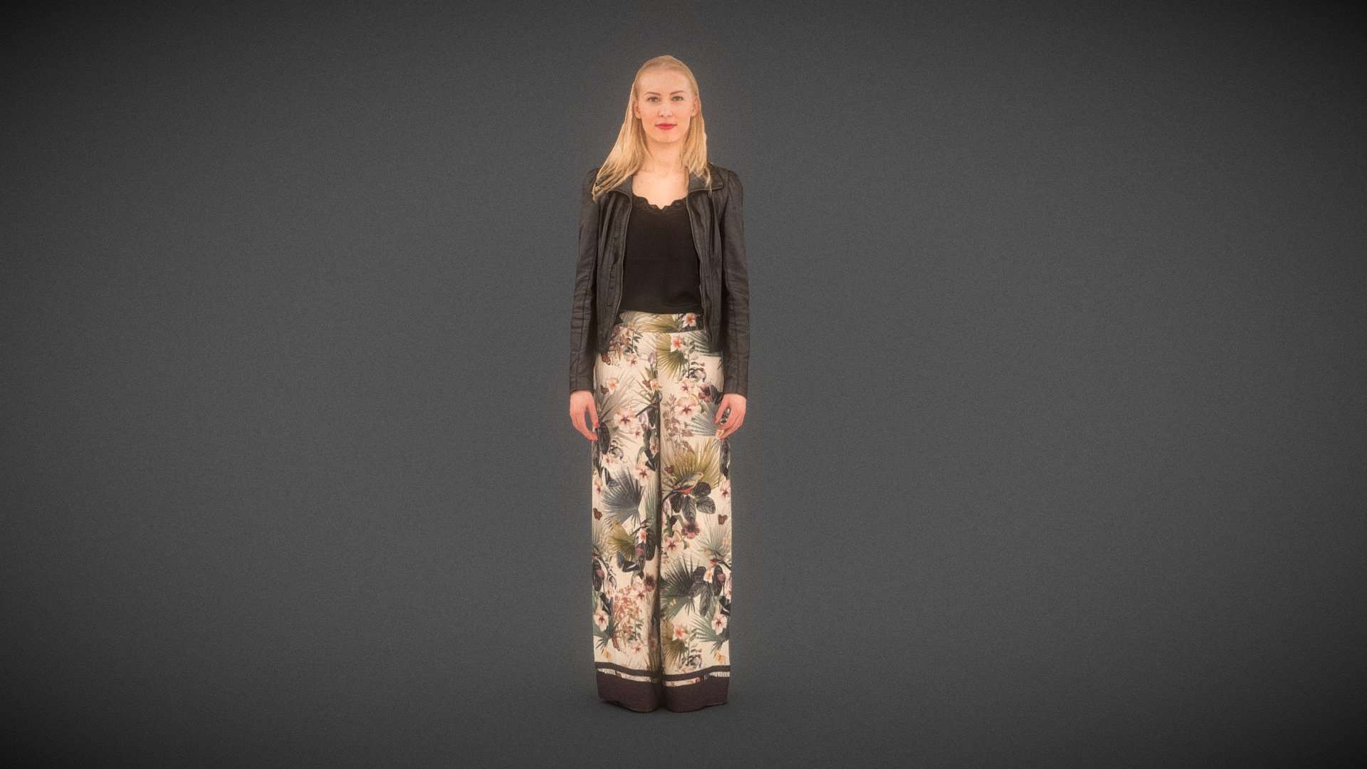 Girl in Flower Pants and Leather Jacket Scanned