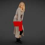 girl in grey dress and red scarf posing 3d model