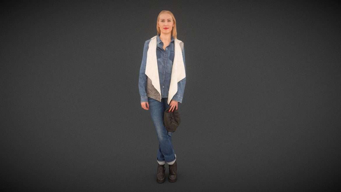 girl in jeans outfit holding cap 3d model
