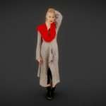 Girl in Knit Grey Dress and Red Scarf Scan