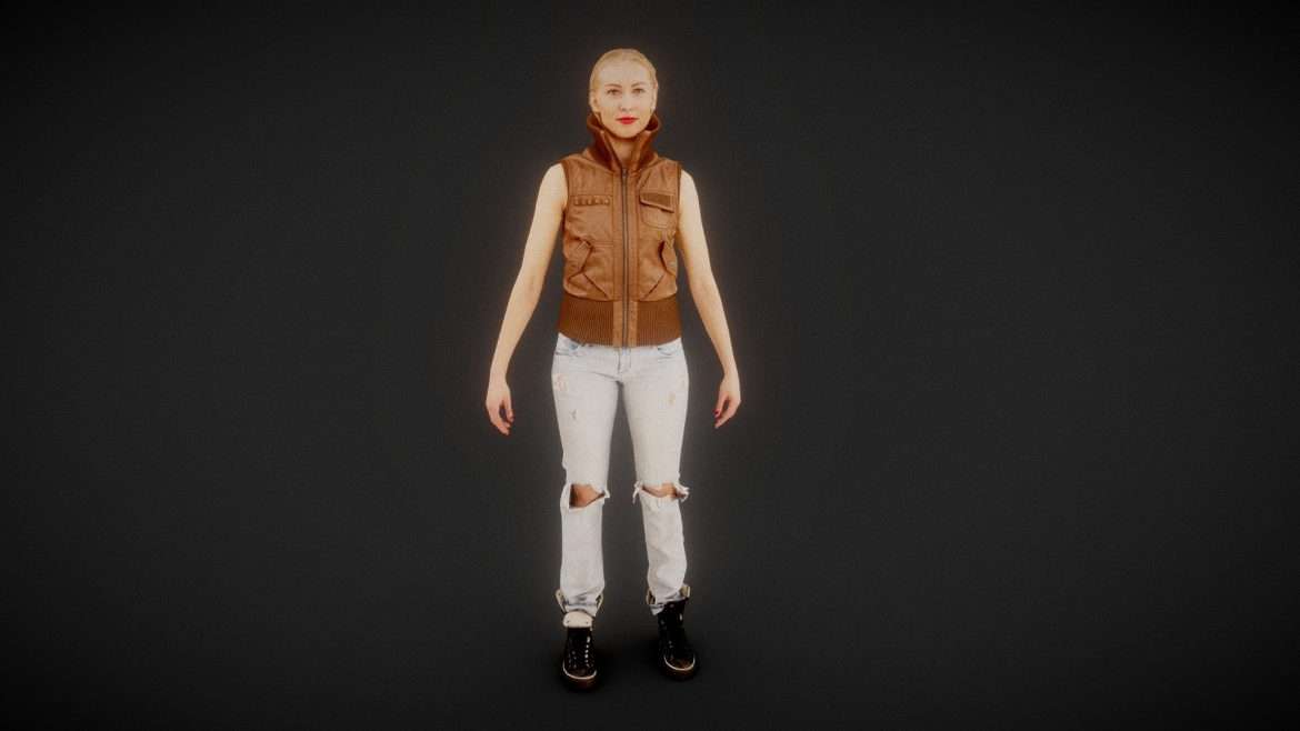 girl in leather jacket and jeans scan 3d model