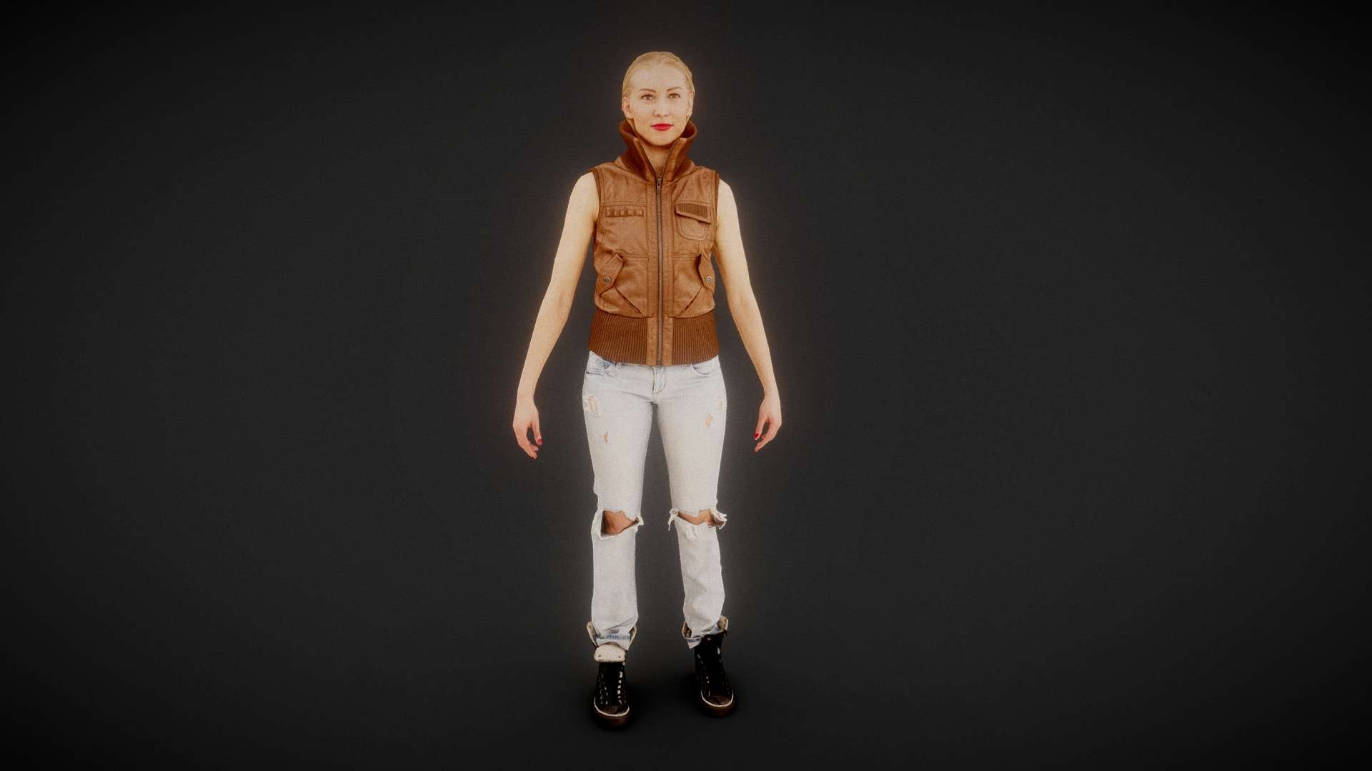 Girl in Leather Jacket and Jeans Scan