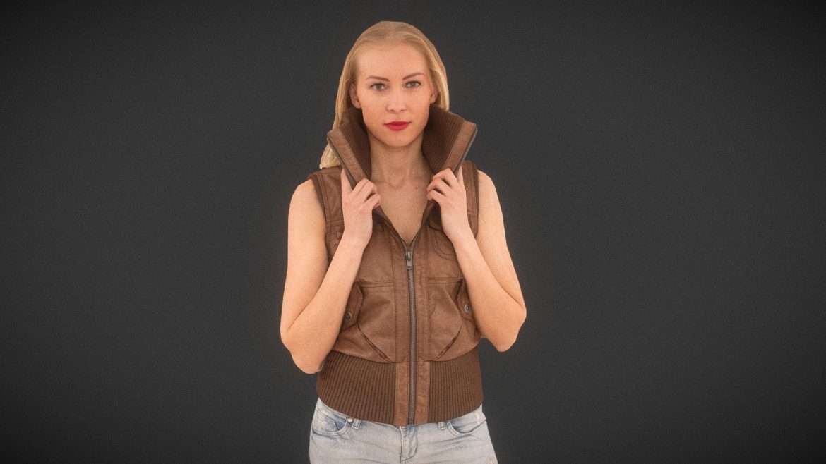 girl in leather jacket and jeans 3d model