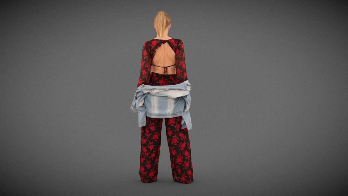 girl in pants taking off jeans jacket 3d model