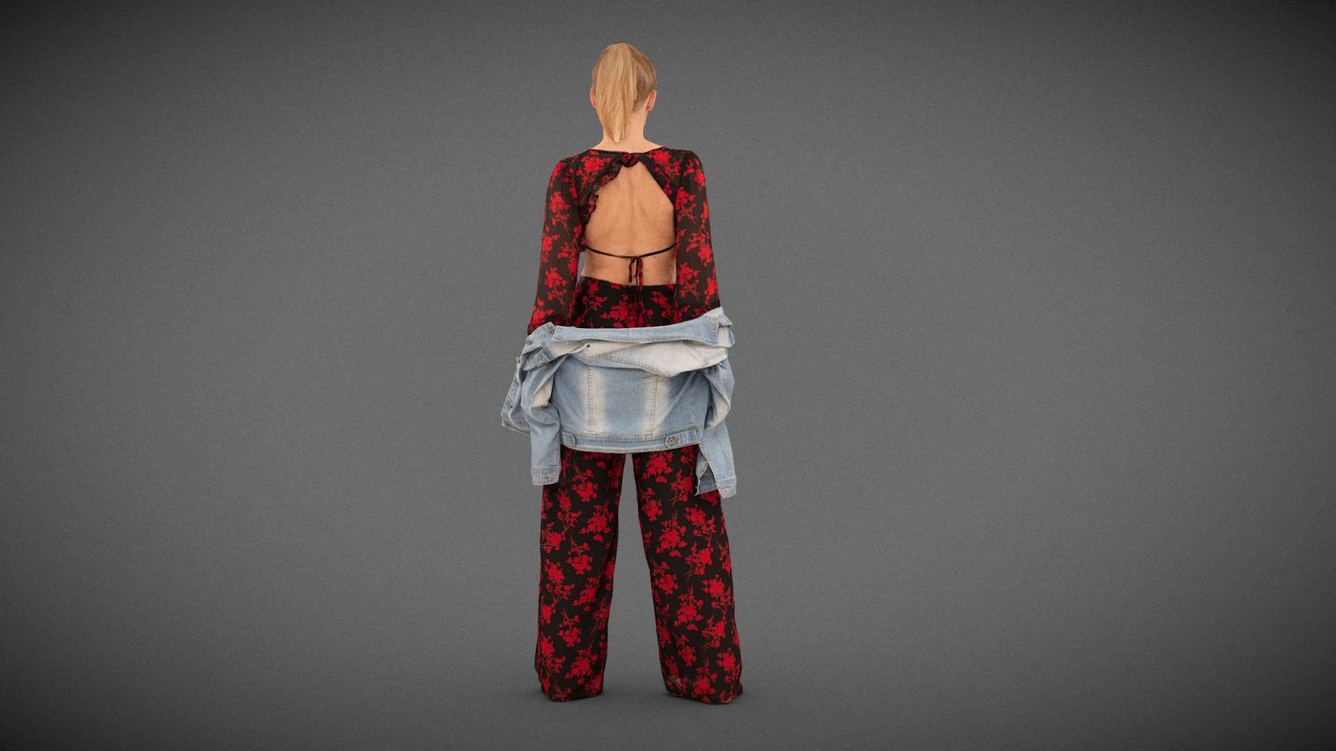 Girl in Pants taking off Jeans Jacket