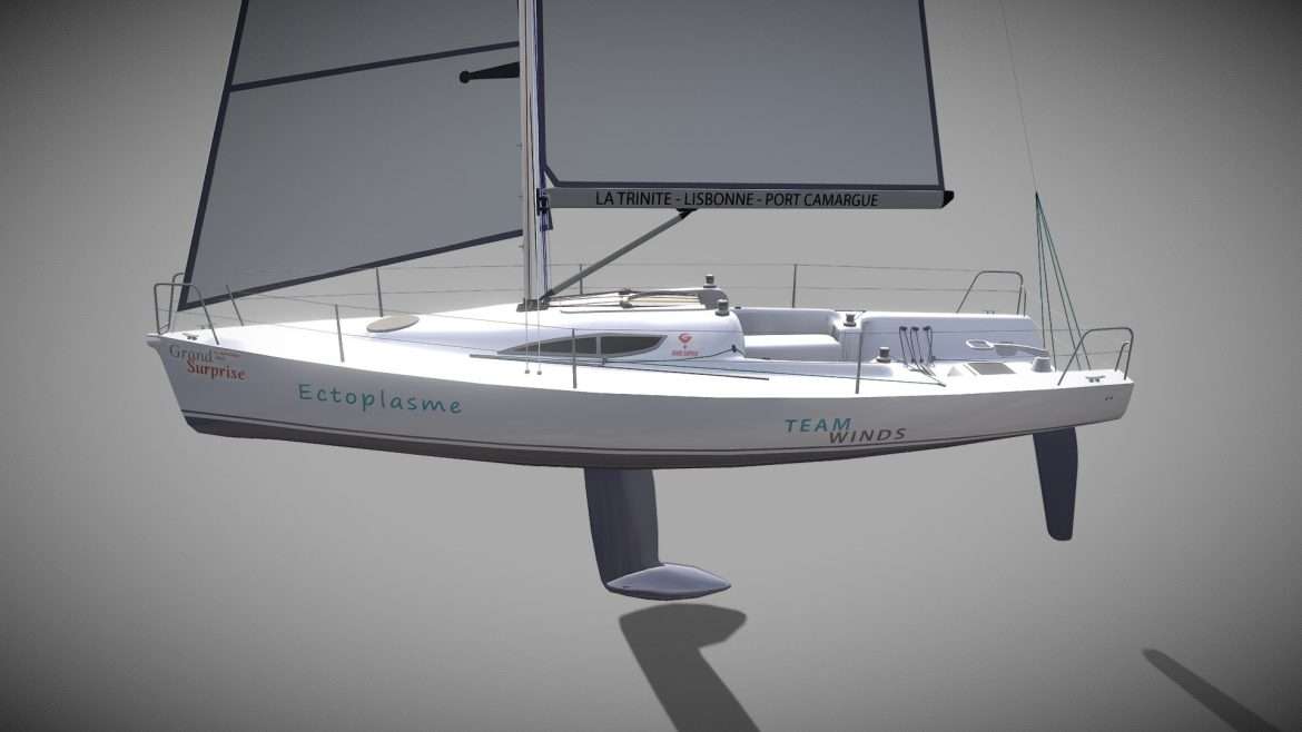 Grand Surprise Yacht 3d Model - Highly detailed 3D model of the Grand Surprise yacht, a French racing keelboat, depicted in a realistic marine environment.