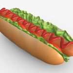 Hot dog with ketchup salad tomato