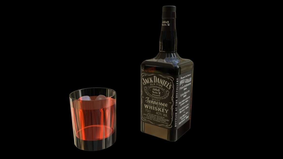 jack daniels bottle and glass 3d model