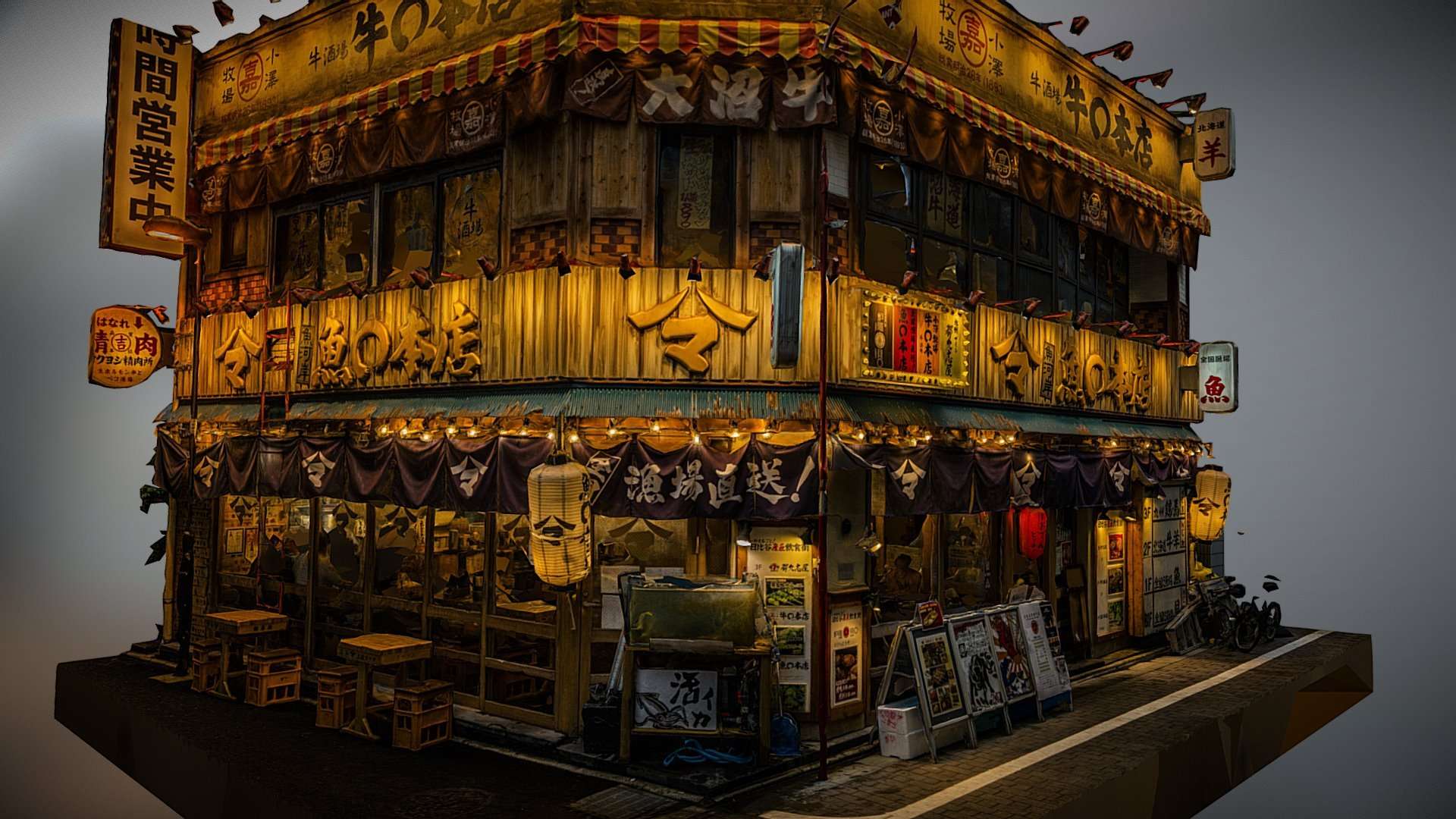 Japanese restaurant at night photogrammetry scan