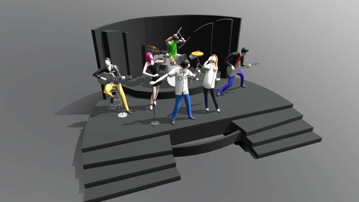 low poly band perform with stage 3d model