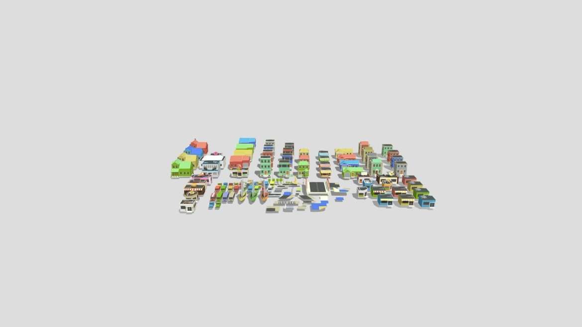 low poly cartoon city 3d model