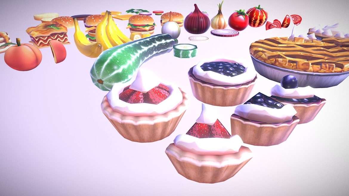 low poly cartoon food pack 3d model