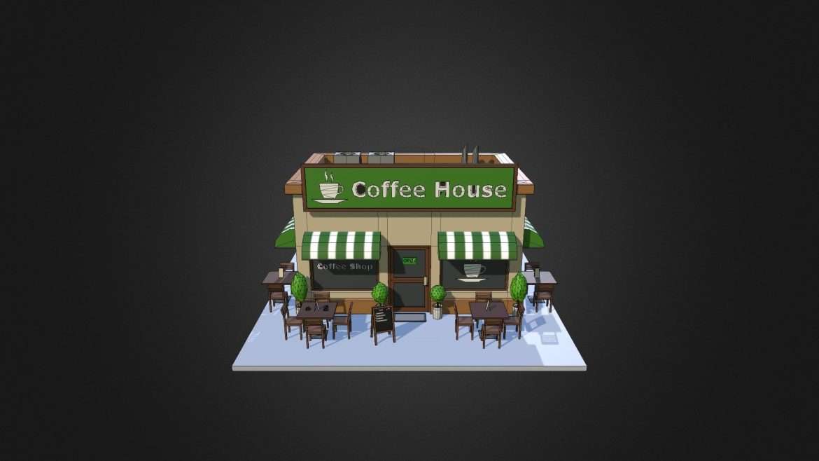 low poly coffee shop 3d model