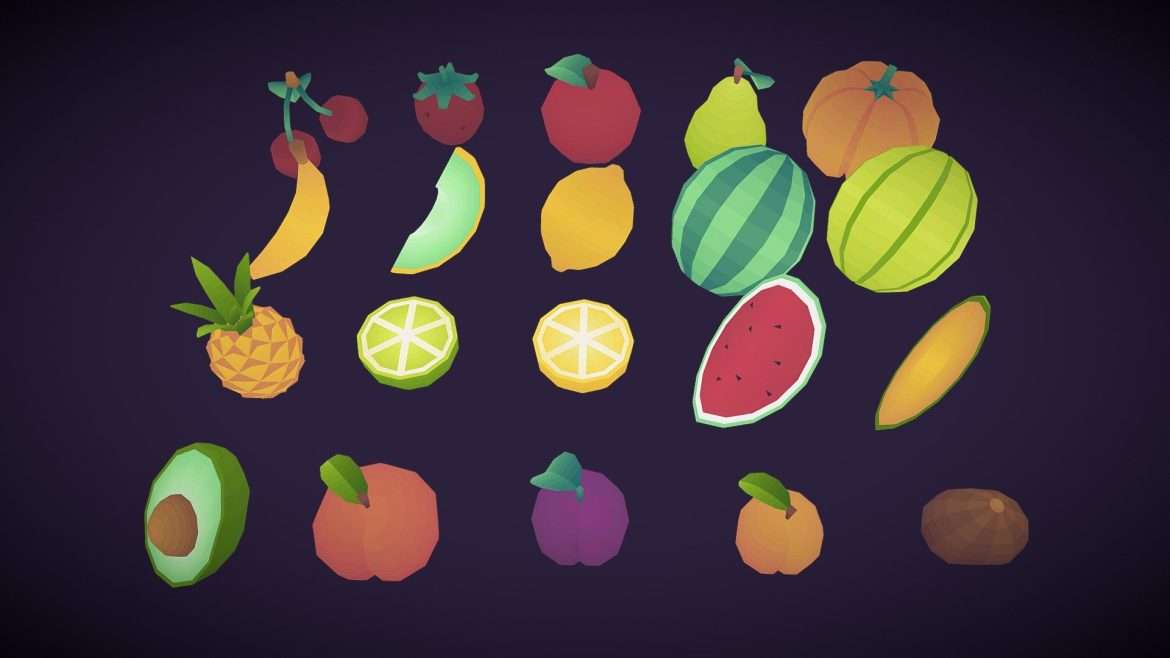 low poly fruits pack 3d model