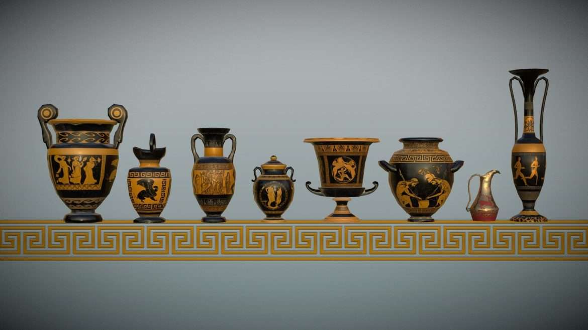 low poly grecian pots 3d model