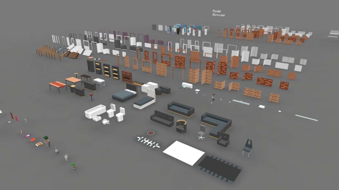 low poly modular building set asset pack 3d model