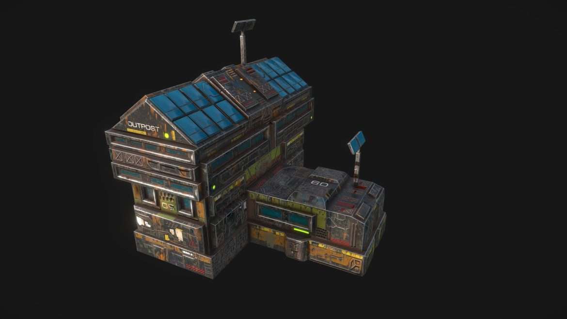 low poly sci fi colonial outpost building 3d model