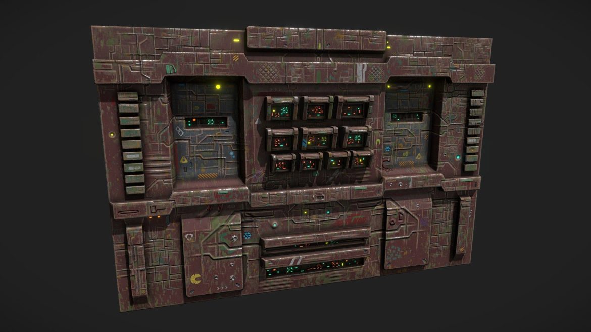 low poly sci fi facade environment asset 3d model