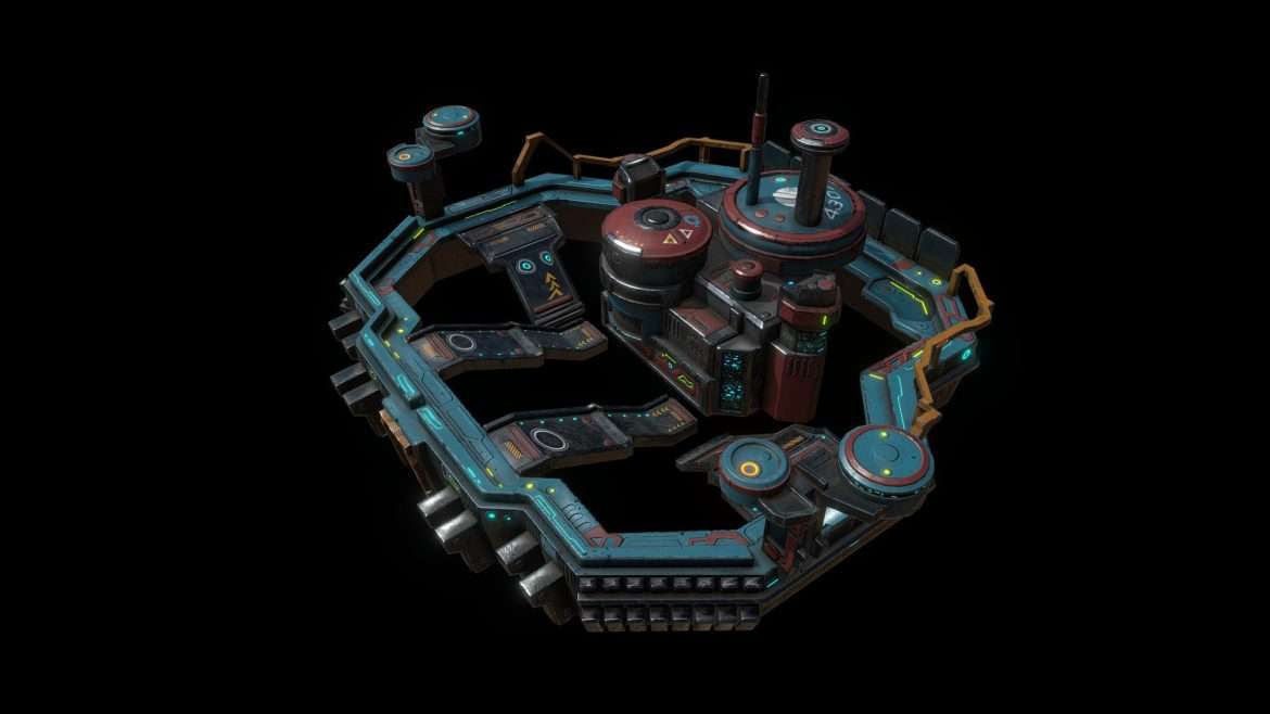 low poly sci fi fortress building environment 3d model