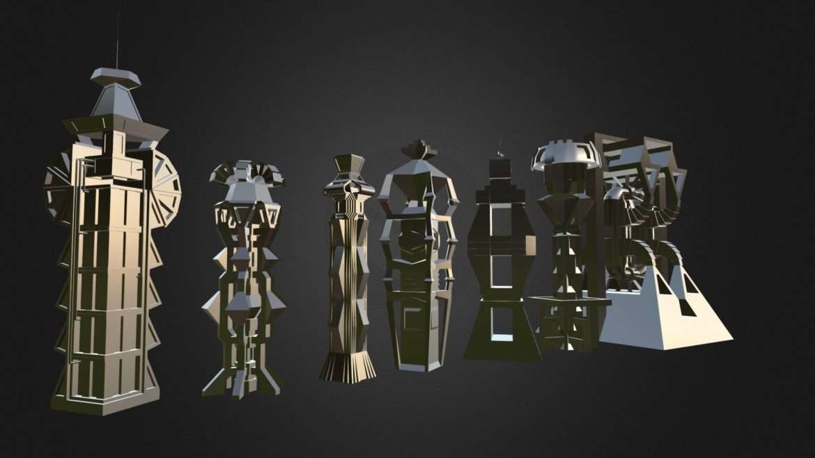 low poly scifi sci fi building collection 3d model
