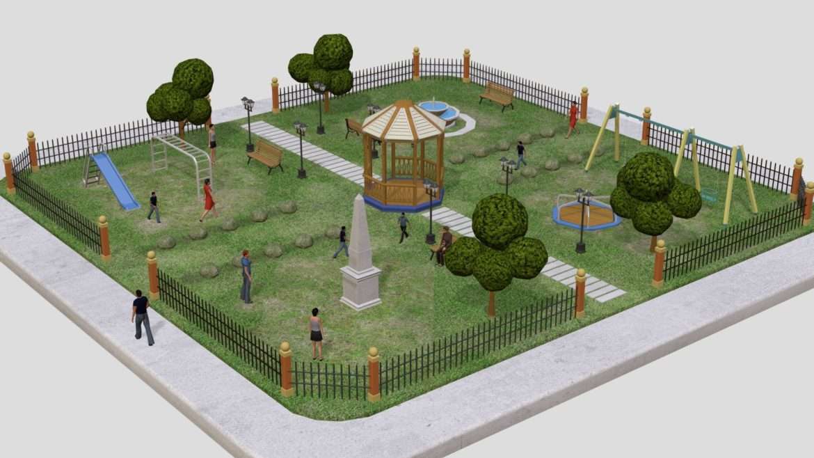 low poly urban park 3d model