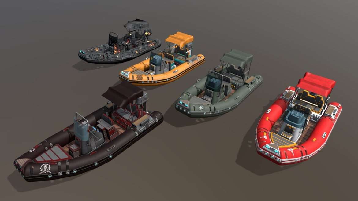 low poly zodiac boat set 3d model
